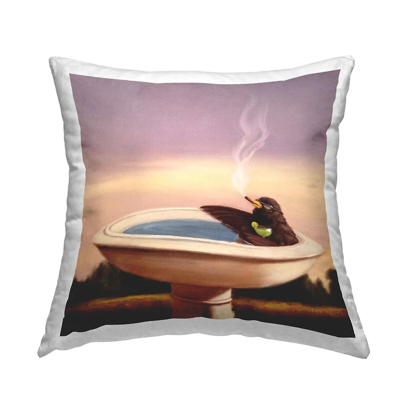 Stupell Industries Birdbath Best Life Animal Alcohol Humor Bird Margarita Throw Pillow 18" x 18"
