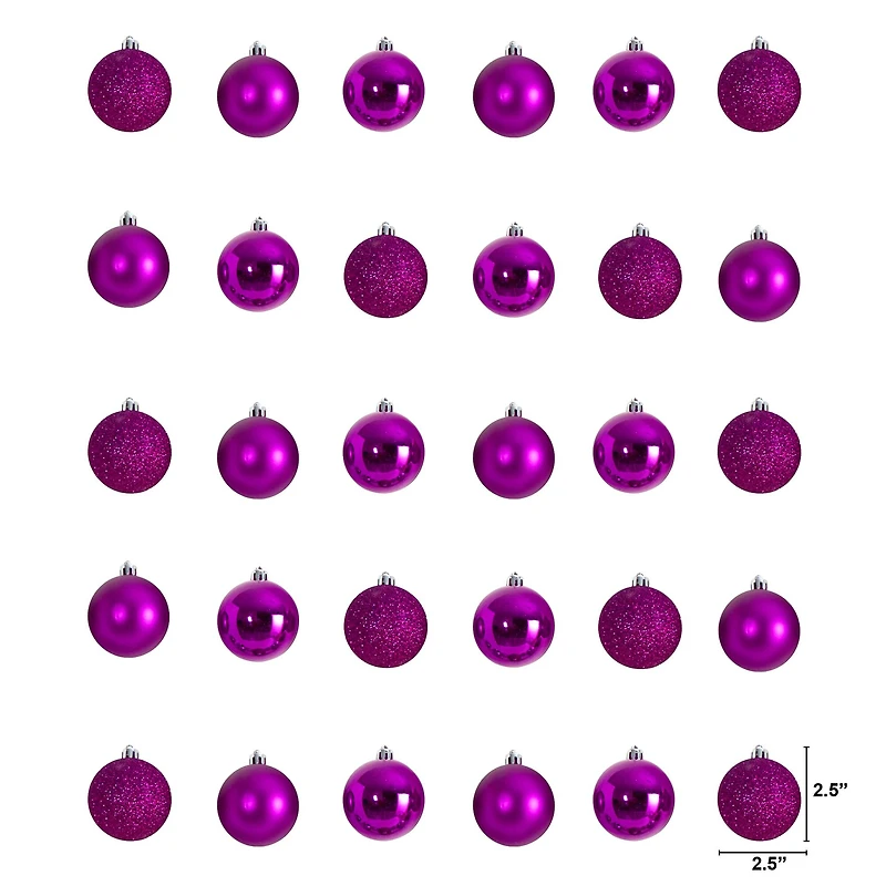 30ct. 2.5" Pink Shatterproof Christmas Ornaments