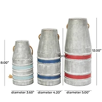 Gray Metal Buoy Striped Sculpture with Rope Handles Set