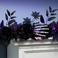 6ft. Bad to the Bone Skeleton Hand & Flower Halloween Pre-Lit LED Garland