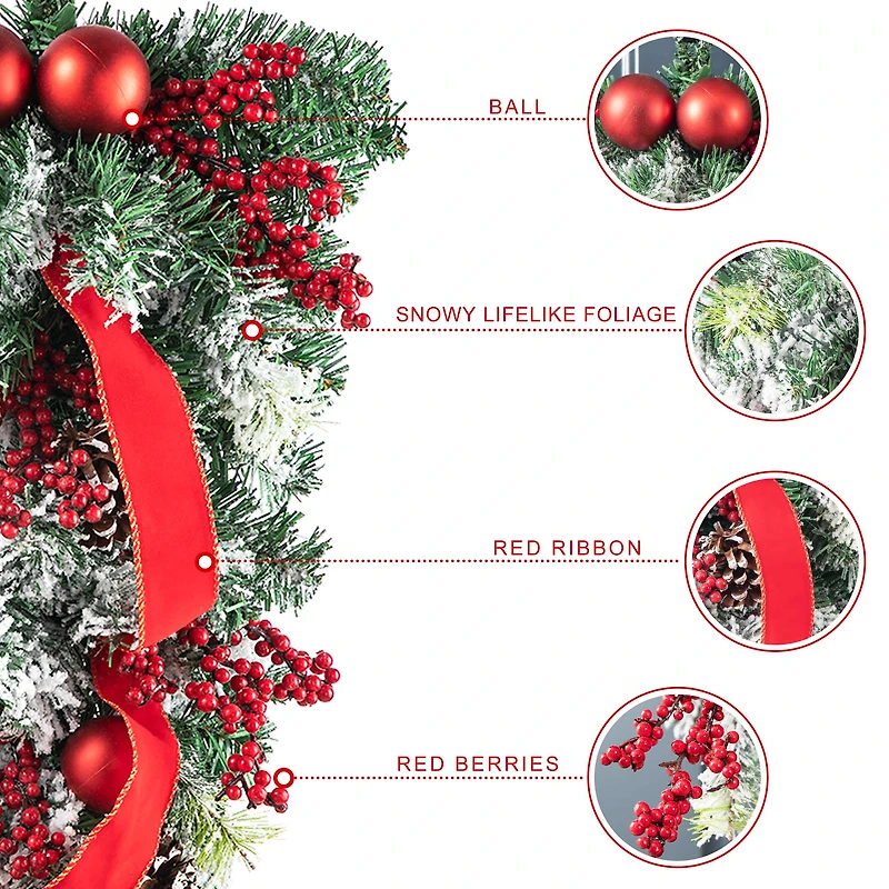 Glitzhome® 25" Flocked Berry, Ornament & Pinecone Ribbon Teardrop