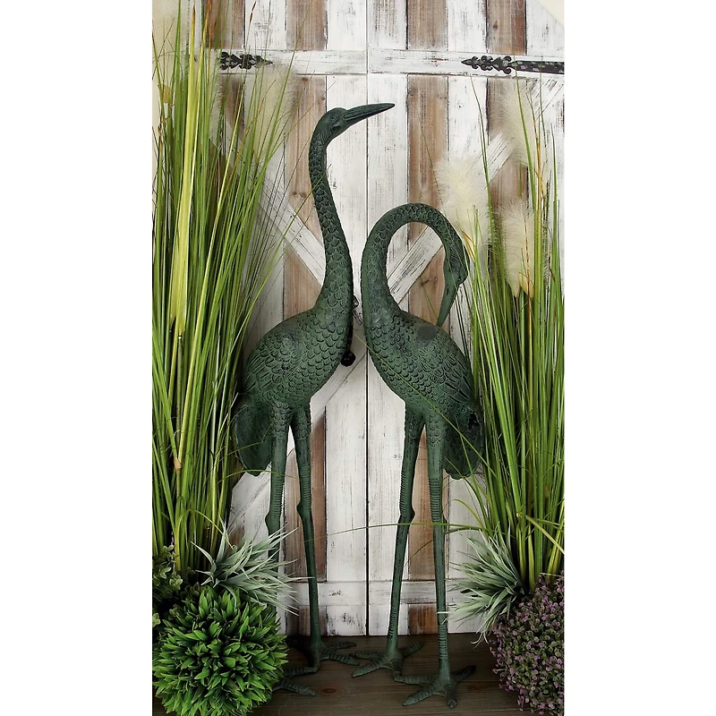 Green Aluminum Coastal Garden Bird Sculpture Set