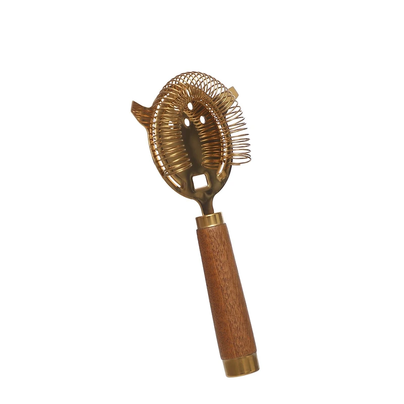 7.75" Gold Metal & Wood Cocktail Strainer by Ashland®