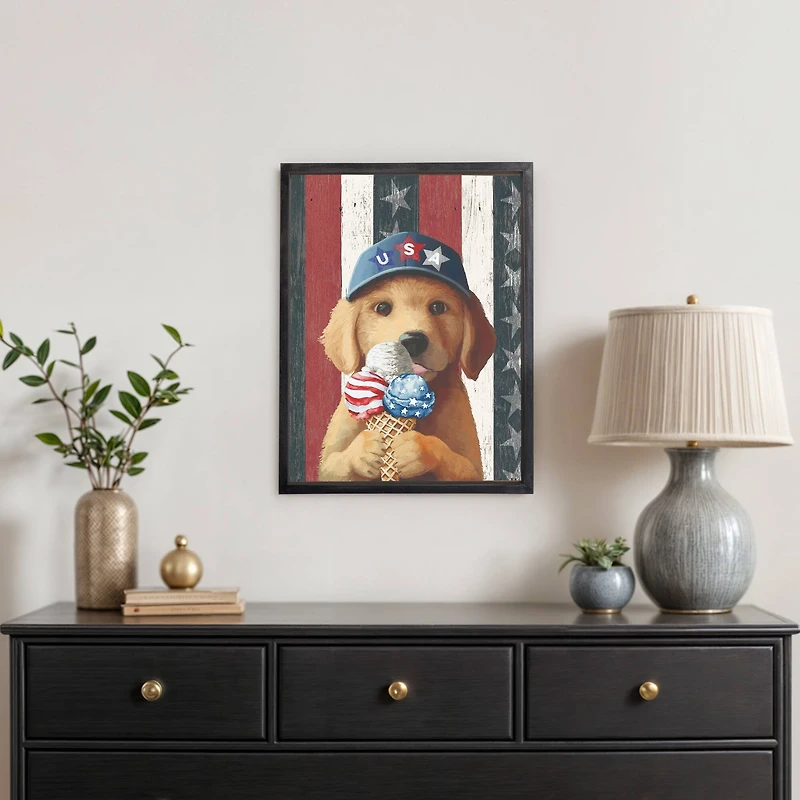 18" x 24" Patriotic Ice Cream Pup Framed Print