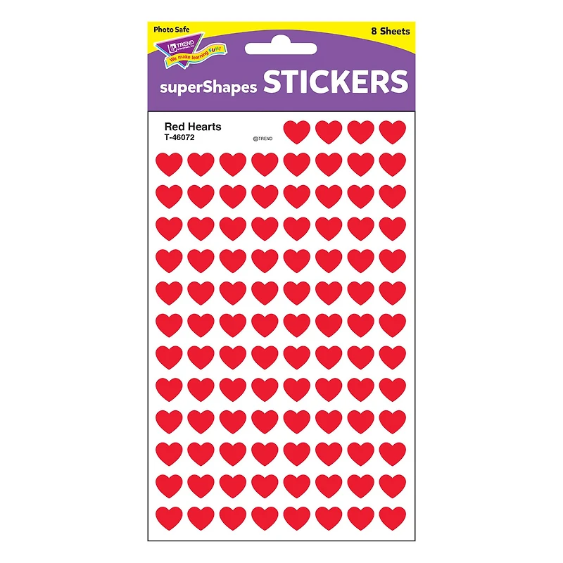 Trend Enterprises® superShapes Red Hearts Stickers, 6 Packs of 800ct.