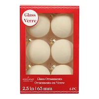 6 Pack 2.5" Cream Flocked Glass Ball Ornaments by Ashland®