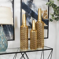 The Novogratz Gold Metal Diamond Patterned Vase with Open Frame Design Set