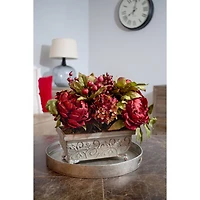 18" Red Peony & Hydrangea Arrangement in Decorative Planter