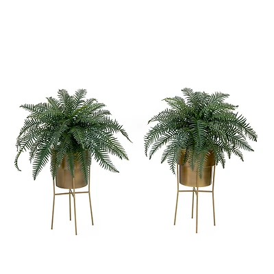 34" Artificial River Fern Plant in Metal Planter with Stand