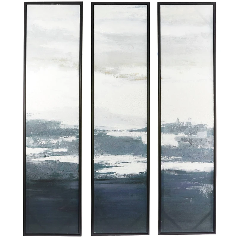 The Novogratz Dark Blue Canvas Landscape Framed Wall Art with Black Frame Set of 3 18", 71"