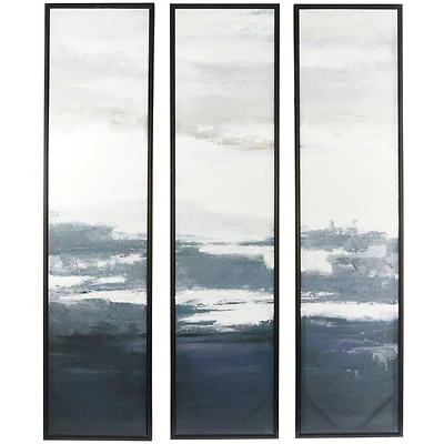 The Novogratz Dark Blue Canvas Landscape Framed Wall Art with Black Frame Set of 3 18", 71"