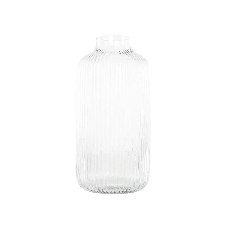 13" Clear Glass Ribbed Fluted Decorative Vase
