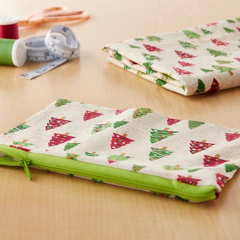 Fabric Traditions Christmas Trees Natural Glitter Cotton Fabric