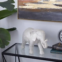 14" White Resin Eclectic Elephant Sculpture