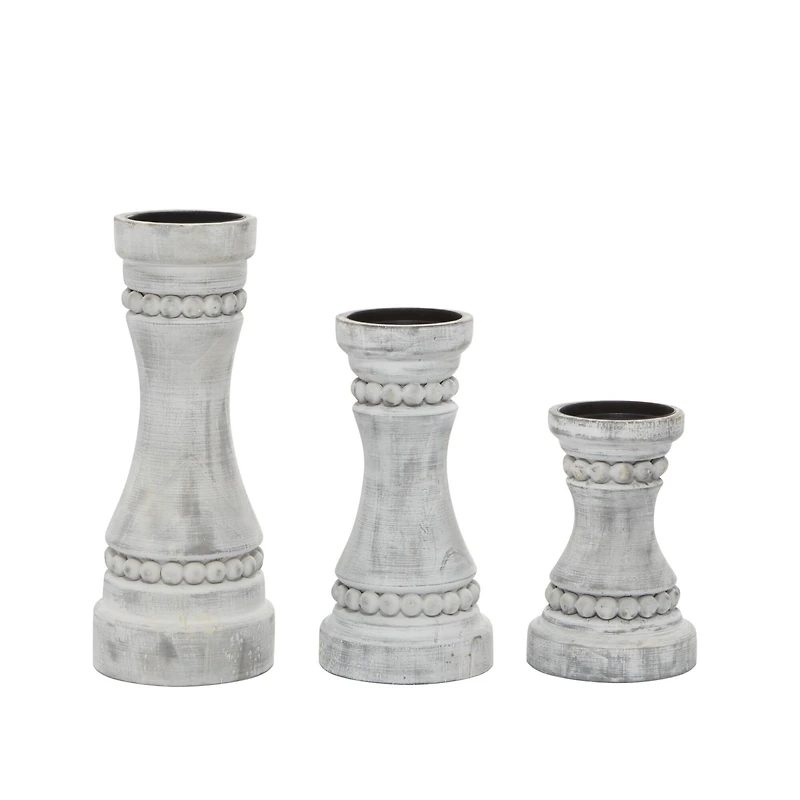 Gray Wood Farmhouse Candle Holder Set