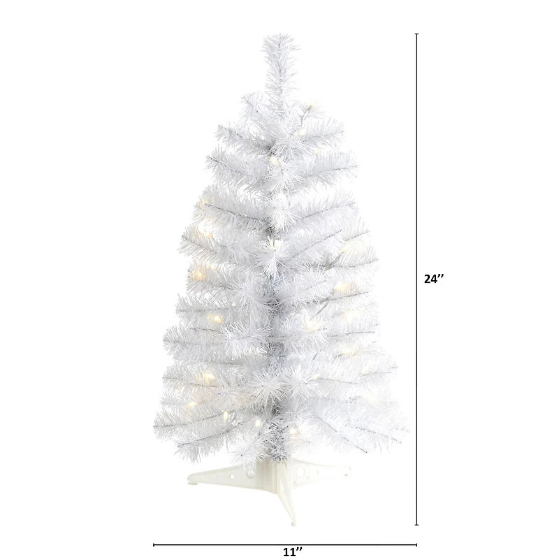 2ft. Pre-Lit White Artificial Christmas Tree, Clear LED Lights