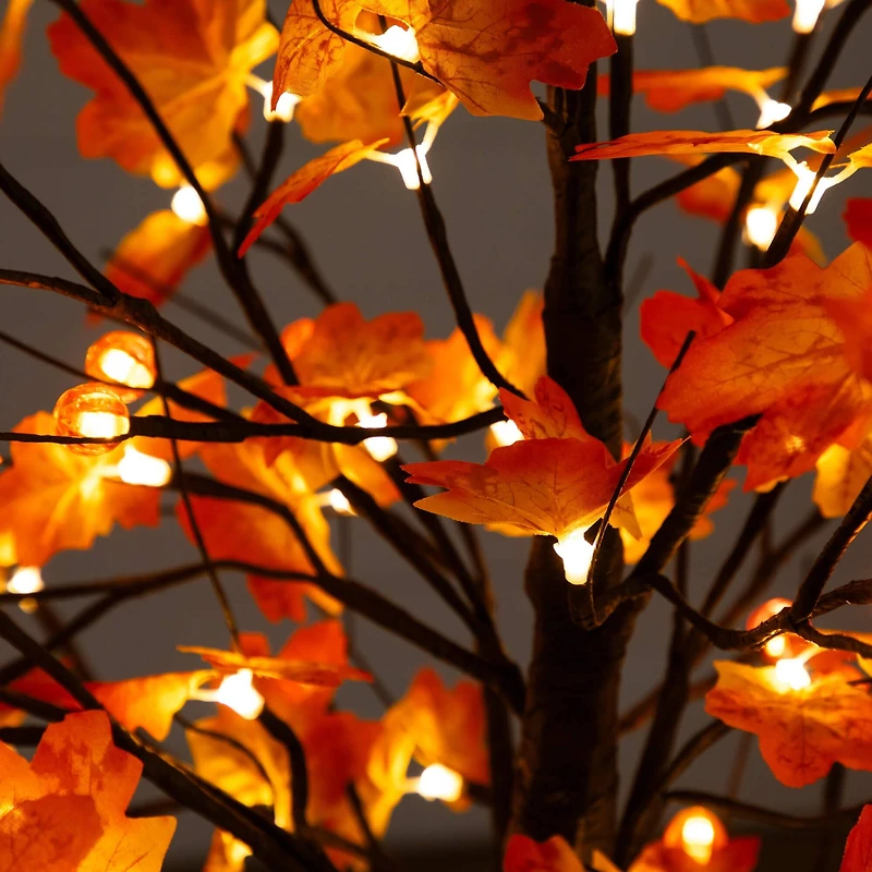 5ft. Pre-Lit Minimalist Autumn Maple Artificial Fall Tree with 96 LED Warm White & Orange Pumpkin Shaped Lights
