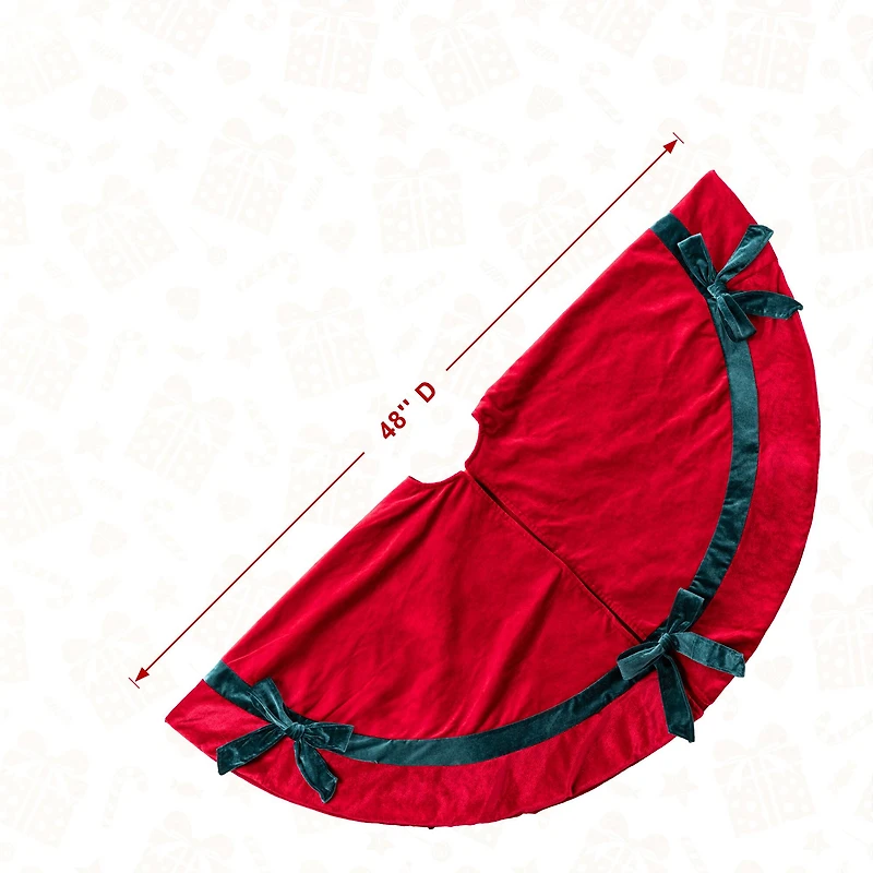 Glitzhome® 48"D Red Velvet Christmas Tree Skirt with Bows