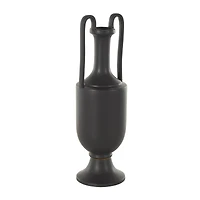 20.25" Black Ceramic Fluted Urn Shaped Vase with Arch Handles