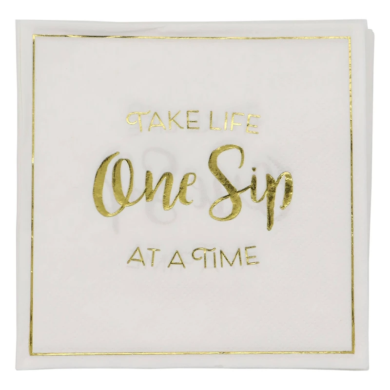 Gold & White One Sip Life Beverage Napkins, 20ct. by Celebrate It™