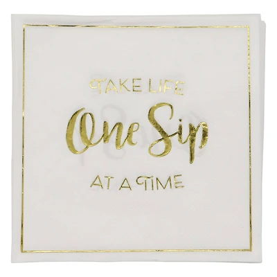 Gold & White One Sip Life Beverage Napkins, 20ct. by Celebrate It™