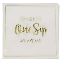 Gold & White One Sip Life Beverage Napkins, 20ct. by Celebrate It™