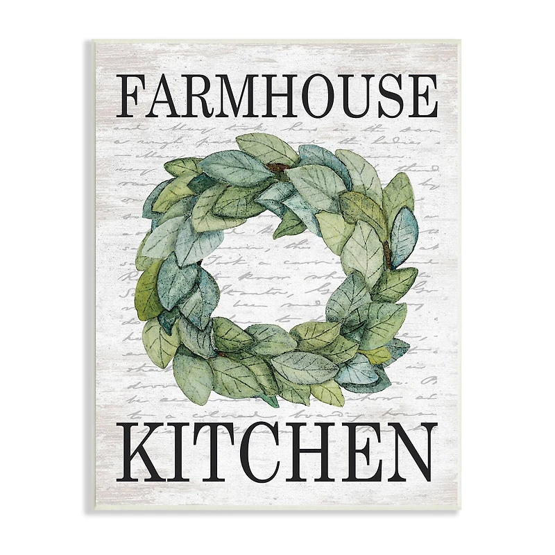 Stupell Industries Farmhouse Kitchen Phrase Tree Leaf Wreath Soft Script Wall Plaque