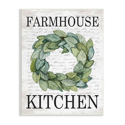 Stupell Industries Farmhouse Kitchen Phrase Tree Leaf Wreath Soft Script Wall Plaque