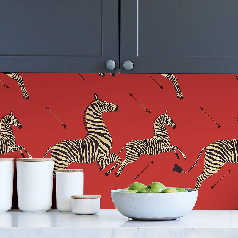 Scalamandre Masai Red Zebra Safari Peel & Stick Wallpaper
