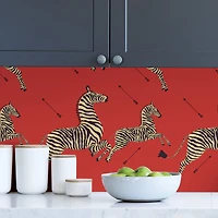 Scalamandre Masai Red Zebra Safari Peel & Stick Wallpaper