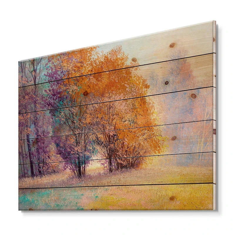 Designart - Autumn Forest Orange Leaves Original Landscape