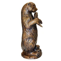 Design Toscano 25" Cast Bronze Standing Otter with Fish Garden Statue