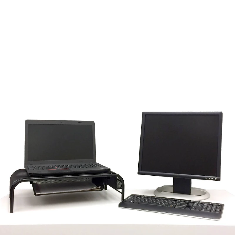 Mind Reader Black Metal Mesh Monitor Riser Stand & Desk Organizer With Drawer Set