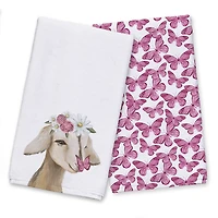 Cute Baby Goat Butterfly Flowers 16" x 25" Towel Set