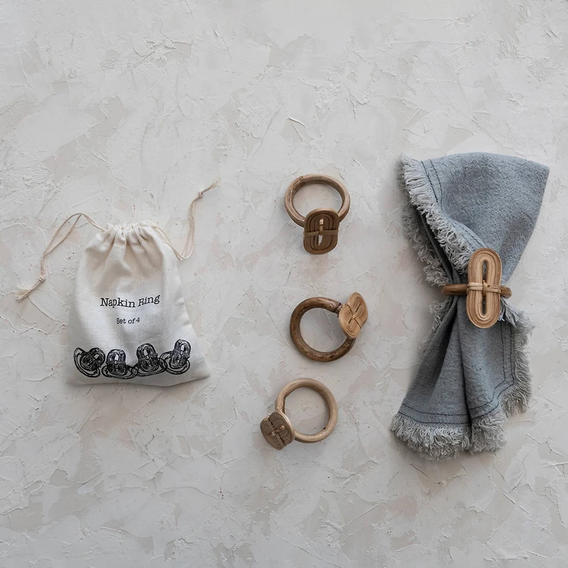 Hello Honey® Boho Woven Bamboo Napkin Ring Set