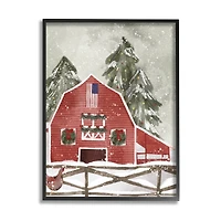 Stupell Industries Americana Barn Holiday Snow Scene Framed Giclee Art
