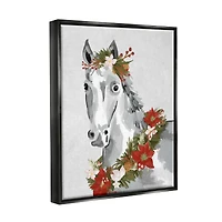 Stupell Industries Festive Holiday Horse Holly Wreath Framed Floater Canvas Wall Art
