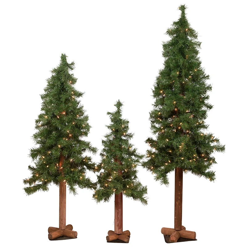 3ft., 4ft., & 5ft. Pre-Lit Woodland Alpine Artificial Christmas Tree Set, Clear Lights