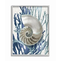 Stupell Industries Shell Coral Beach Blue Design Framed Wall Art