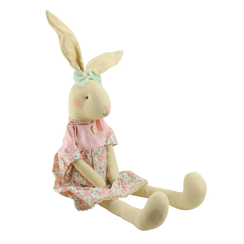 1.6ft. Sitting Linen Pink Floral Easter Bunny Rabbit Spring Figure