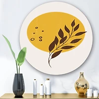 Designart - Abstract Yellow Sun and Moon With Tropical Leaf II