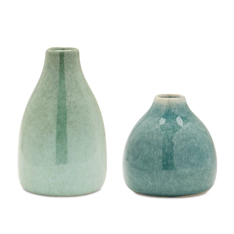 Blue Green Ceramic Bud Vase Set