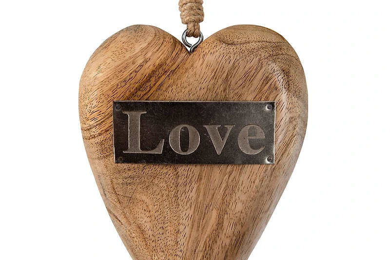 Hello Honey® Mango Wood Hanging Heart with Metal Love