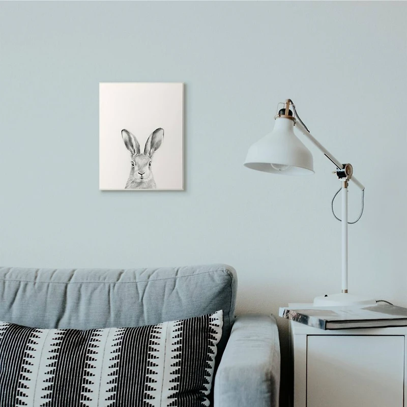 Stupell Industries Bunny Rabbit Portrait Grey Drawing Design Wood Wall Plaque