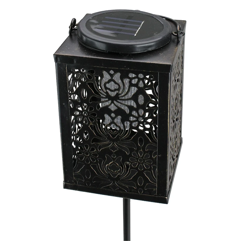 33" Solar Powered Antique Finish Lantern With Garden Stake