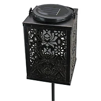 33" Solar Powered Antique Finish Lantern With Garden Stake