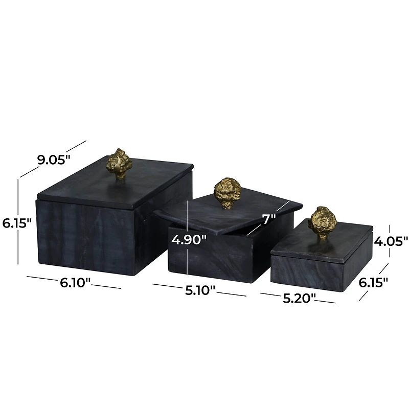 Black Marble Box with Gold Finial Set