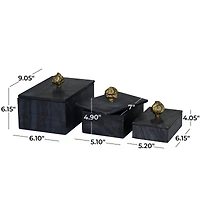 Black Marble Box with Gold Finial Set 