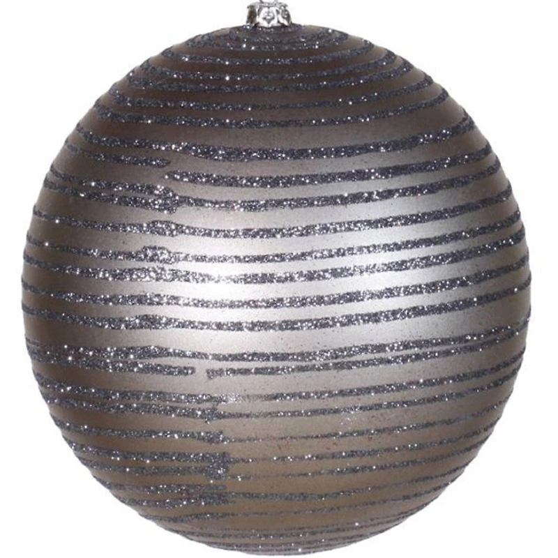 Pewter Glitter Striped Shatterproof Christmas Ball Ornament 4"