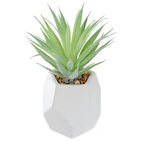 7.5" Green Sword Grass in White Geometric Pot